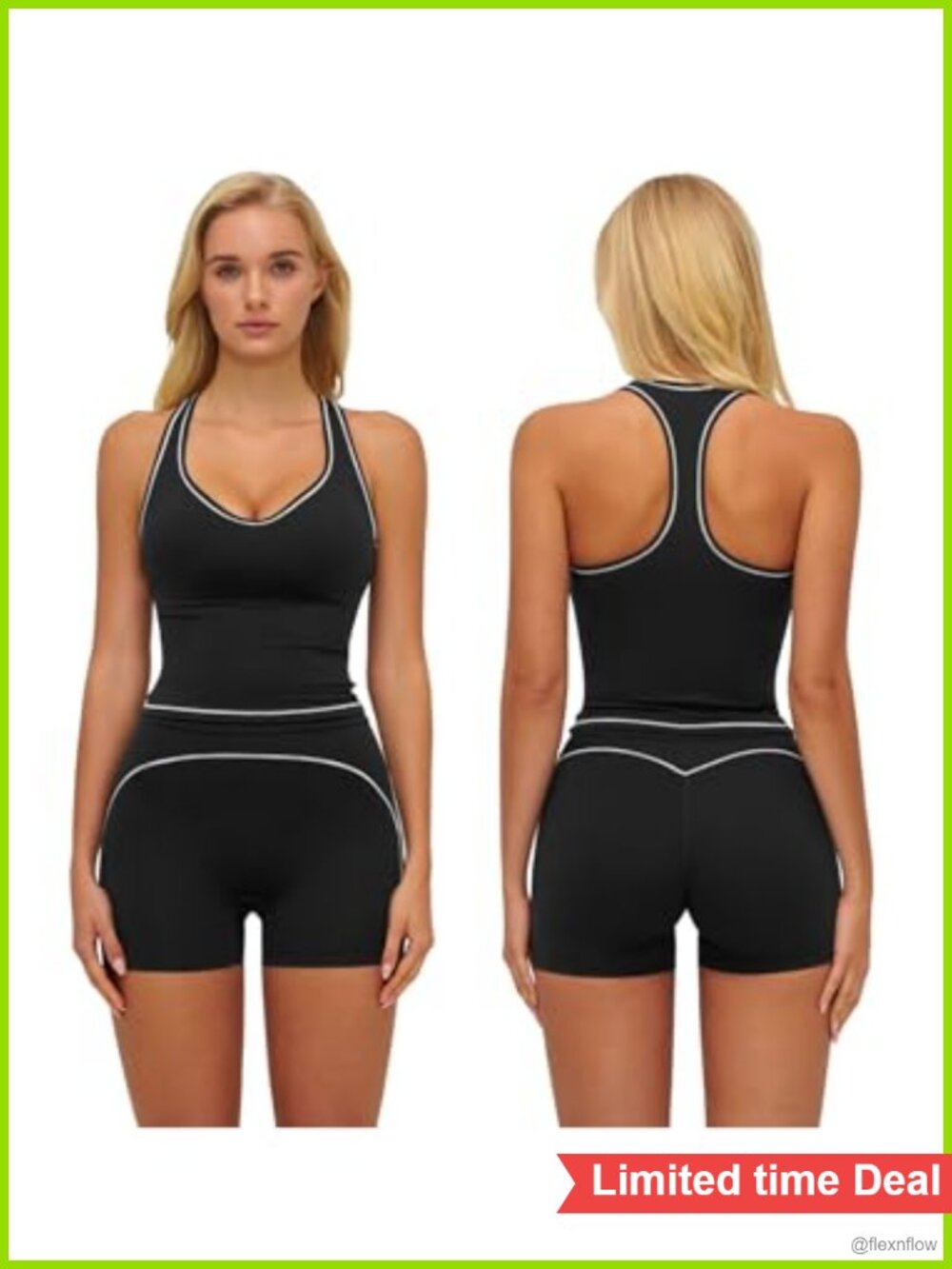 Women's 2 Piece Workout Set Racerback Tank Top High Waist Shorts Nylon Spandex